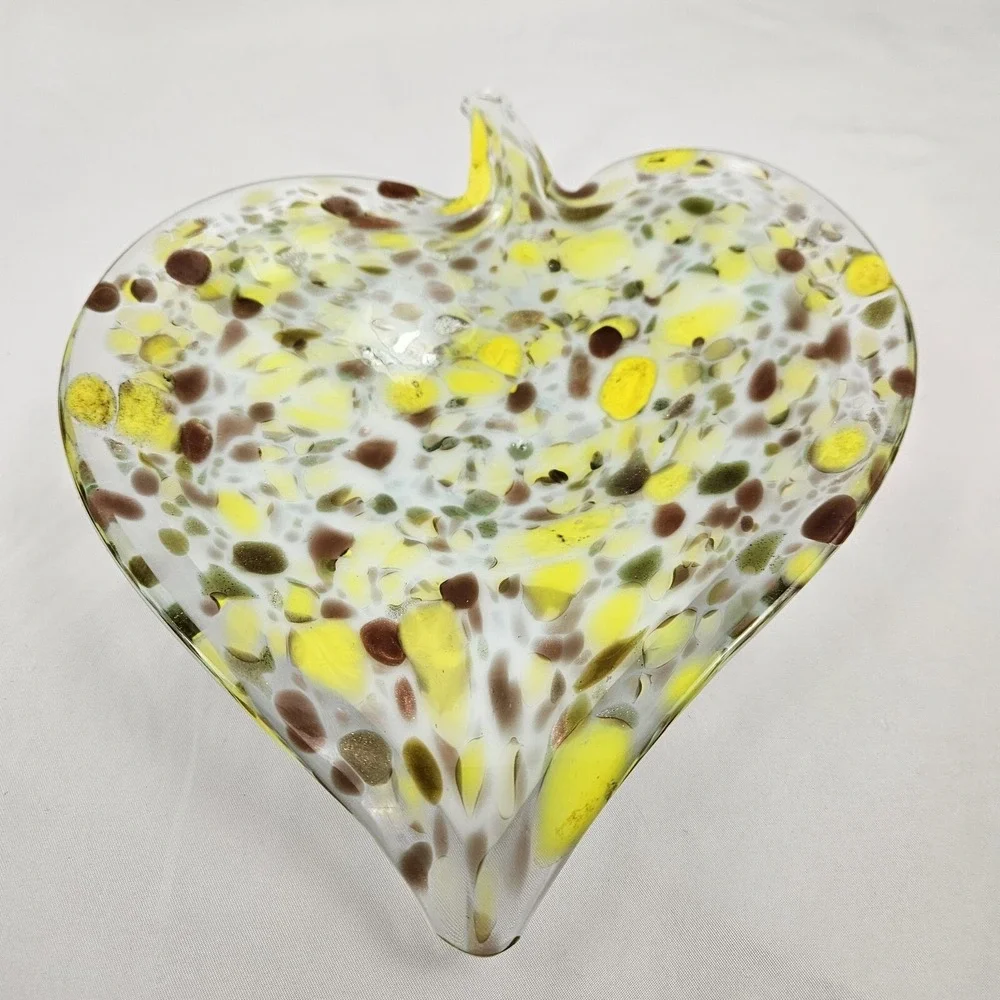 Vtg Murano Glass Confetti Leaf Candy Dish Trinket Bowl Italian Hand Blown